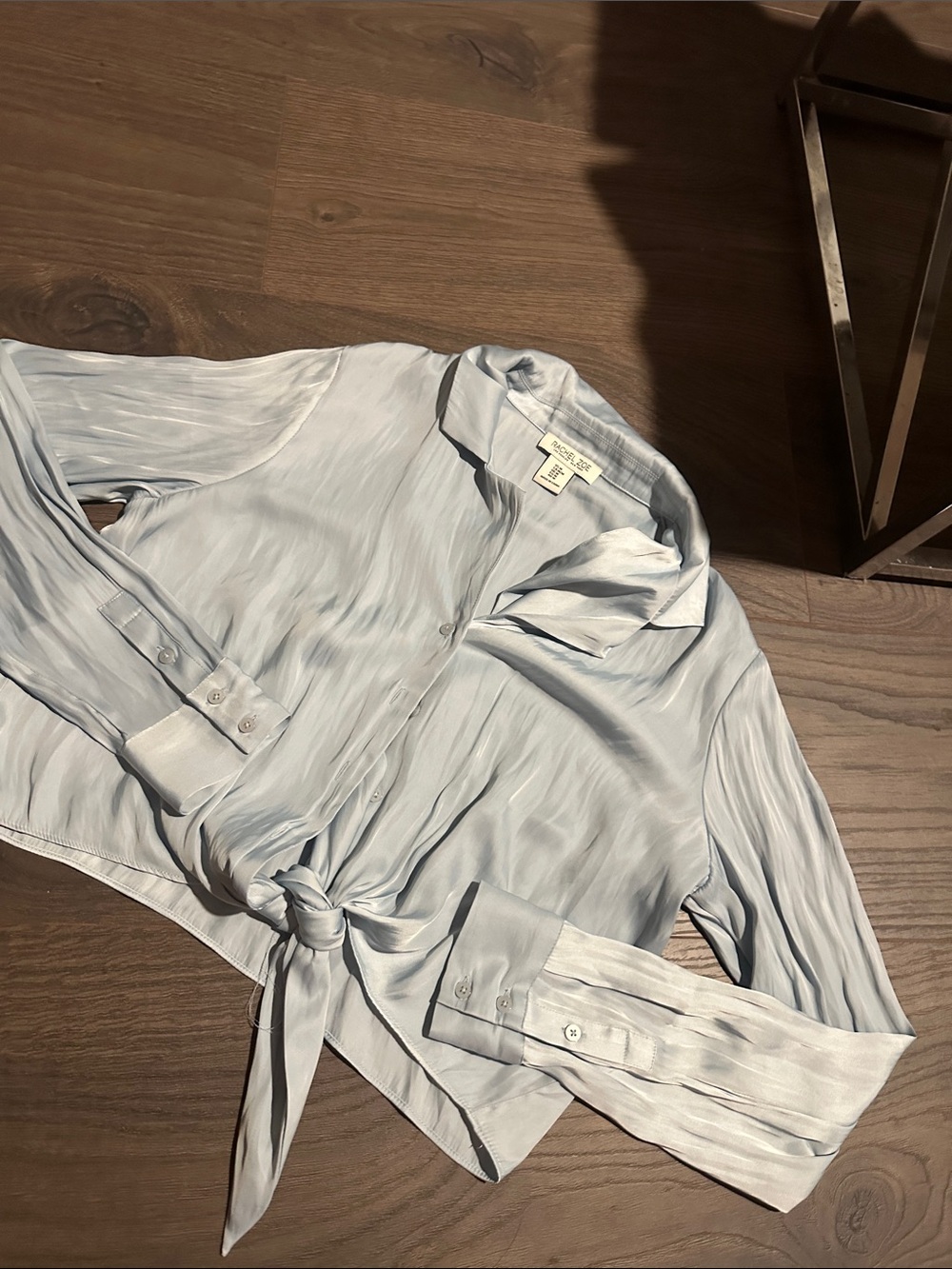 Rachel Zoe Light Blue Silk Button-Down Tie Front Shirt